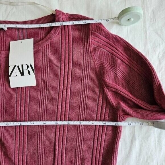 Zara Sweater Womens XL Wine Dipped White Cuffs Hem Scoop Neck Ribbed Knit Boho - Picture 4 of 12